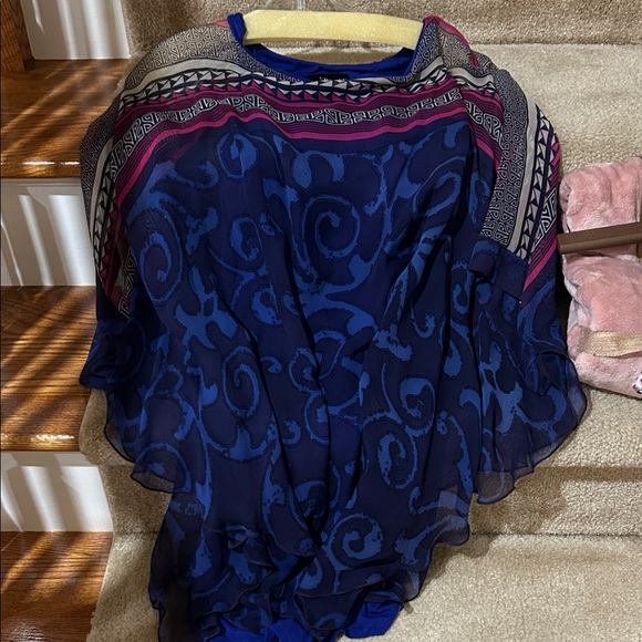 Analili Dresses & Skirts - Navy and Pink Patterned Sheer Blouse